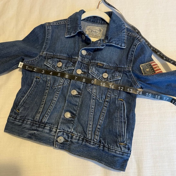 Polo Ralph Lauren Kids Denim Jacket American Flag Patch Blue Jean Size S/P/CH - Picture 5 of 6